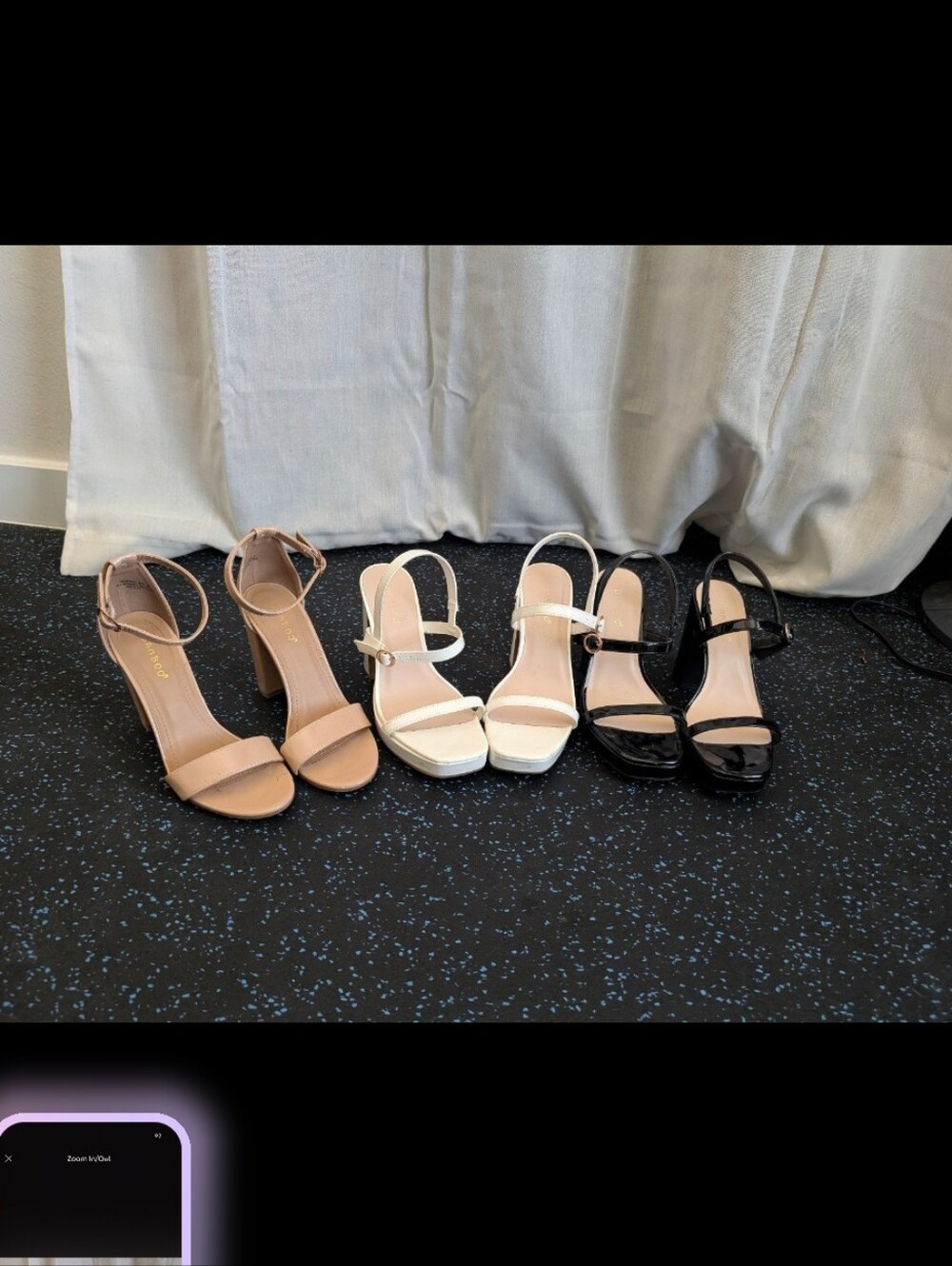 Nude, white, & black block heels